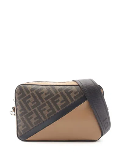Pre-owned Fendi 2010-2026 Zucca Coated Canvas Diagonal Camera Bag Crossbody Bag In Brown