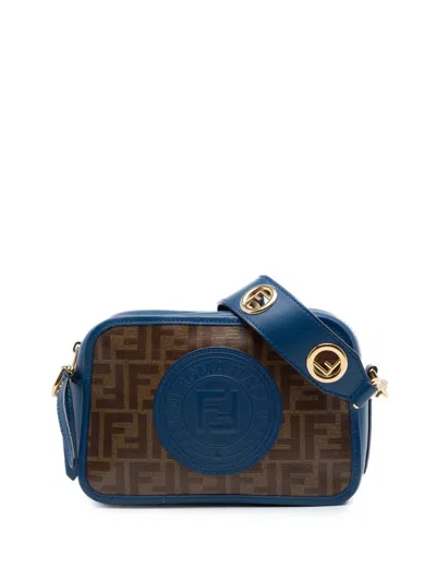 Pre-owned Fendi 2010-2026 Zucca Coated Canvas Ff Logo Camera Bag Crossbody Bag In 蓝色