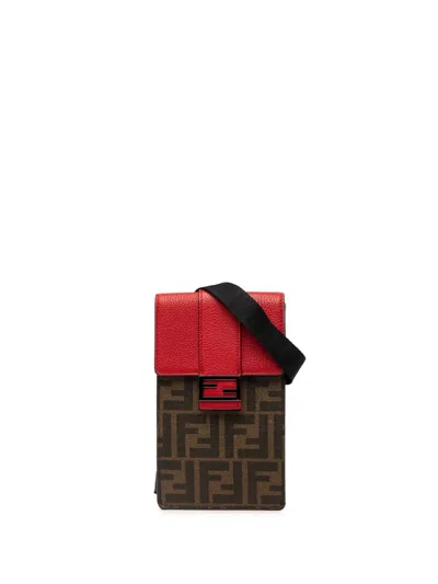 Pre-owned Fendi 2010-2026 Zucca Coated Canvas Phone Holder Crossbody Bag In Brown