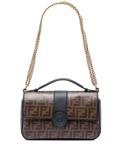Pre-owned Fendi 2010-2026 Zucca Crystal Double F Baguette Satchel In Black