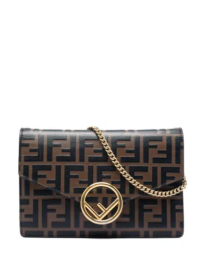 Pre-owned Fendi 2010-2026 Zucca Embossed Leather F Is  Envelope Wallet On Chain Crossbody Bag In Brown
