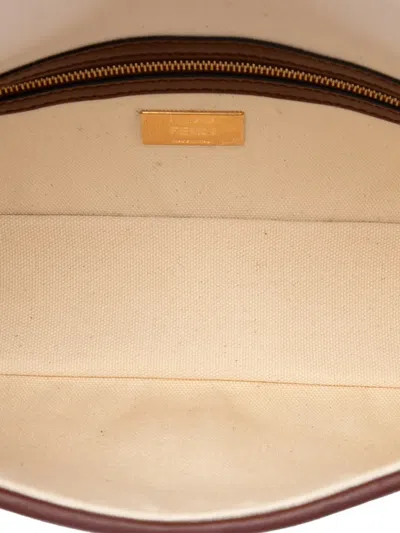 Pre-owned Fendi 2010-2026 Zucca Embroidered Canvas Baguette Satchel In Neutrals