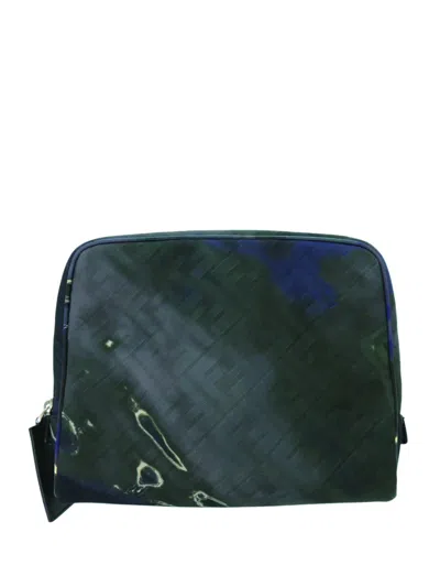 Pre-owned Fendi 2010-2026 Zucca Gradient Canvas Ff 1974 Toiletry Case Clutch Bag In Blue