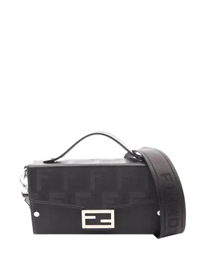 Pre-owned Fendi 2010-2026 Zucca Leather Soft Trunk Baguette Satchel In Black