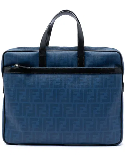 Pre-owned Fendi 2010-2026 Zucca Spalmati Business Bag In Black