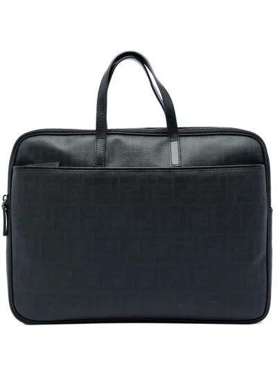 Pre-owned Fendi 2010-2026 Zucca Spalmati Business Bag In Black