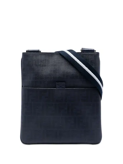 Pre-owned Fendi 2010-2026 Zucca Spalmati Crossbody Bag In Blue