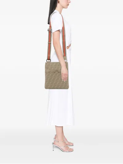 Pre-owned Fendi 2010-2026 Zucca Spalmati Crossbody Bag In Neutrals