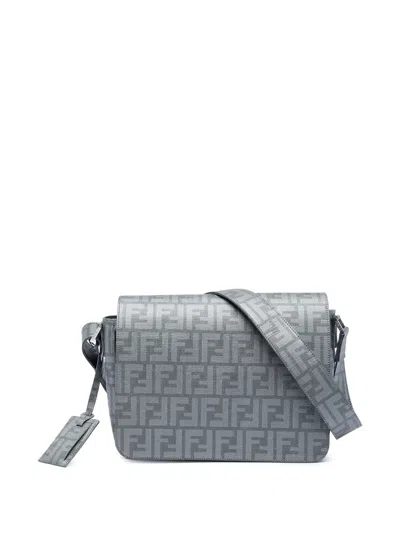 Pre-owned Fendi 2010-2026 Zucca Spalmati Flap Crossbody Bag In Gray