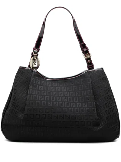 Pre-owned Fendi 2010-2026 Zucchino Canvas Shoulder Bag In Black