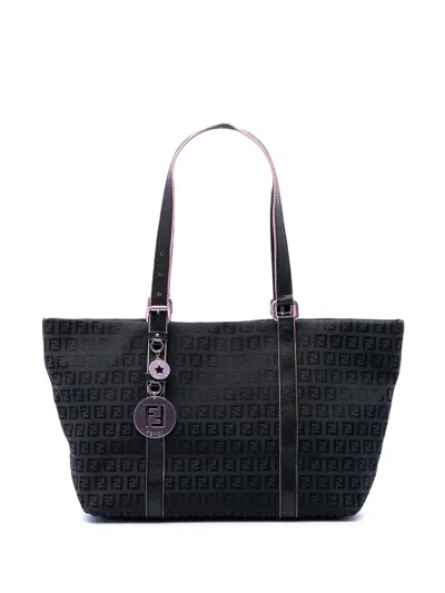 Pre-owned Fendi 2010-2026 Zucchino Canvas Superstar Tote Bag In Black