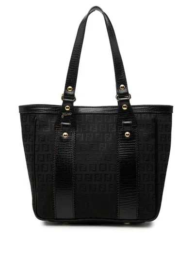 Pre-owned Fendi 2010-2026 Zucchino Canvas Tote Bag In Black