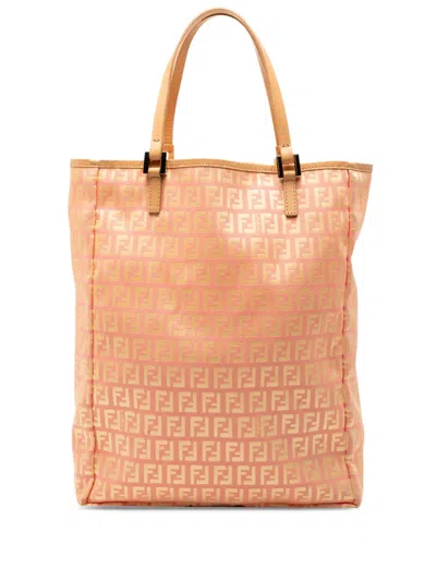 Pre-owned Fendi 2010-2026 Zucchino Canvas Vertical Tote Bag In Pink