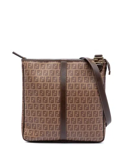 Pre-owned Fendi 2010-2026 Zucchino Spalmati Crossbody Bag In Brown