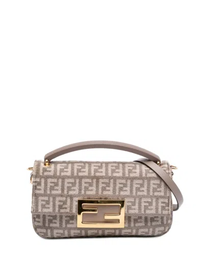 Pre-owned Fendi 2010-2026 Zucchino Velvet Baguette Phone Pouch Satchel In Brown