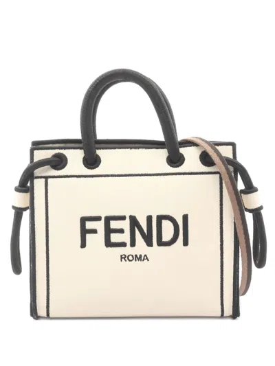 Pre-owned Fendi 2010s 2-way Logo Embroidery Tote Bag In Neutral