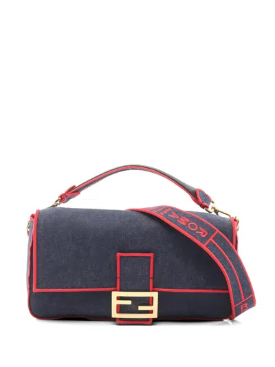 Pre-owned Fendi 2010s Baguette Denim Tote Bag In Blue