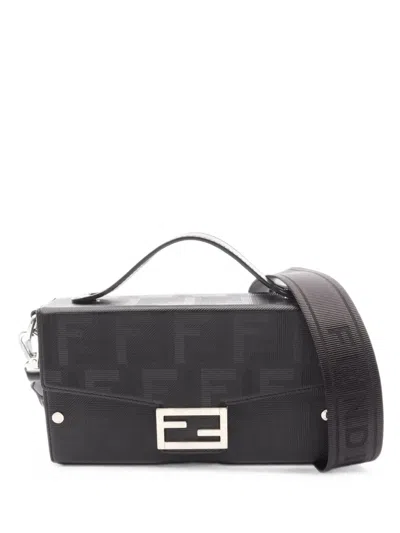 Pre-owned Fendi 2010s Baguette Soft Trunk Zucca Clutch Bag In Black