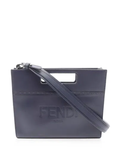Pre-owned Fendi 2010s Cut-out Handle Leather Tote Bag In Blue
