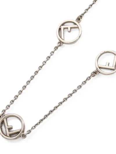 Pre-owned Fendi 2010s F Is Rhinestone Necklace In Silver