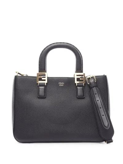 Pre-owned Fendi 2010s Ff Leather Tote Bag In Black