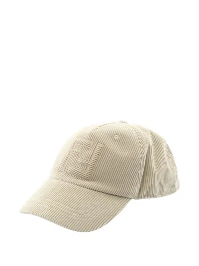 Pre-owned Fendi 2010s Ff Logo Corduroy Cap In Neutral