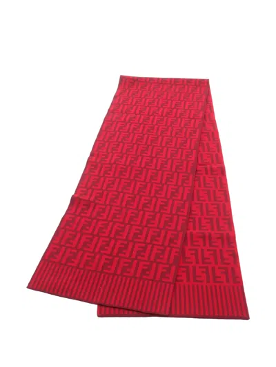 Pre-owned Fendi 2010s Ff-logo Wool Scarf In Red