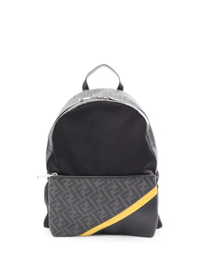 Fendi 2010s Ff Monogram Diagonal Backpack In Black