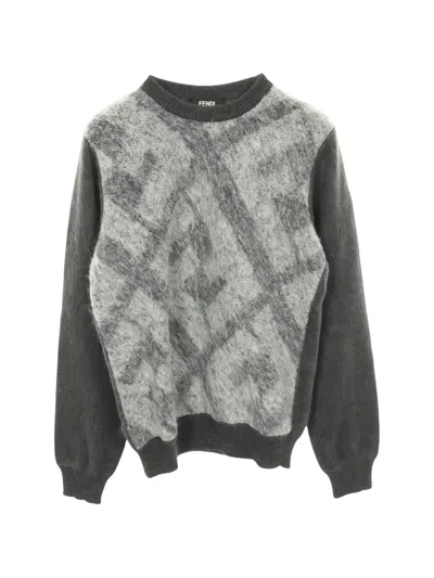 Pre-owned Fendi 2010s Ff Pattern-knit Sweater In Gray