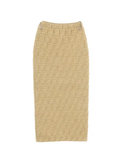 Pre-owned Fendi 2010s Ff Pattern Knitted Midi Skirt In Gold