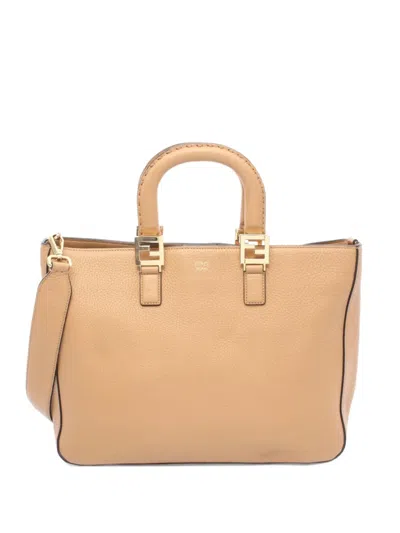 Pre-owned Fendi 2010s Ff-plaque Two-way Handbag In Neutral