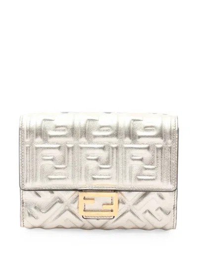 Pre-owned Fendi 2010s Ff-embossed Bi-fold Wallet In Gold