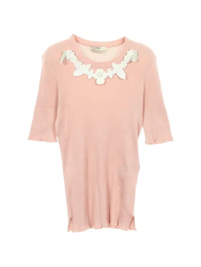 Pre-owned Fendi 2010s Flower Motif Rib-knit Top In Pink