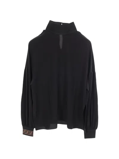 Pre-owned Fendi 2010s High-neck Silk Blouse In Black