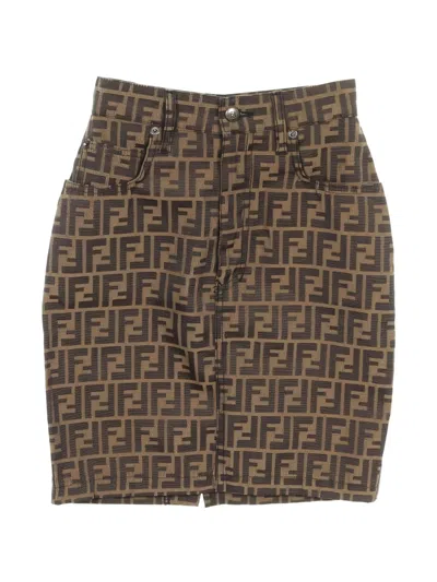 Pre-owned Fendi 2010s Logo-print Mini Skirt In Brown