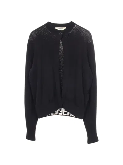 Pre-owned Fendi 2010s Logo-trim Knit Cardigan In Black