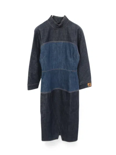 Pre-owned Fendi 2010s Long-sleeve Dress In Blue