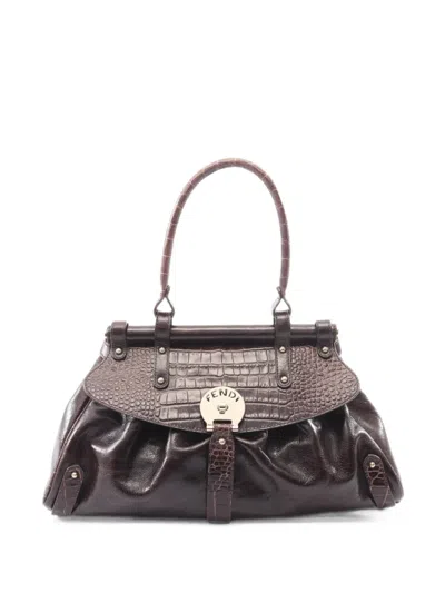 Pre-owned Fendi 2010s Magic Croc-embossed Shoulder Bag In Brown