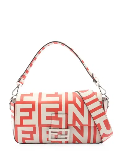 Pre-owned Fendi 2010s Mamma Baguette Leather Tote Bag In White