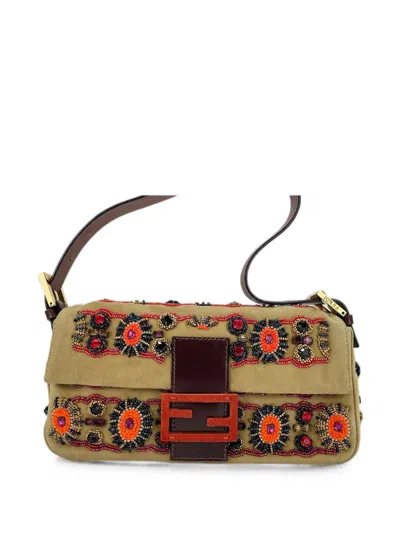 Pre-owned Fendi 2010s Mamma Bucket Beads Shoulder Bag In Neutral