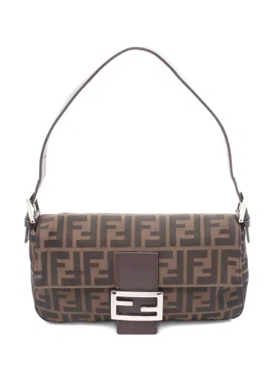 Pre-owned Fendi 2010s Mamma Canvas Shoulder Bag In Brown