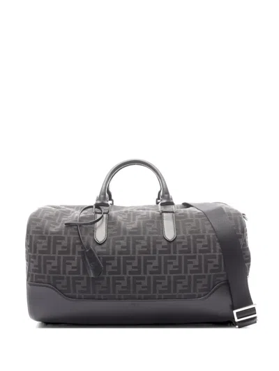 Pre-owned Fendi 2010s Medium Ff-jacquard Holdall Bag In Gray