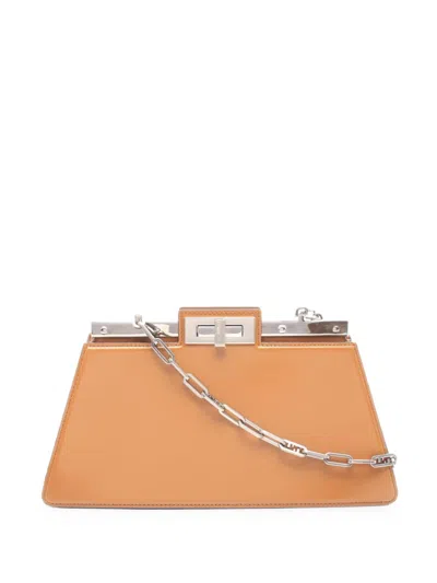 Pre-owned Fendi 2010s Medium Peekaboo Clutch Bag In Neutrals