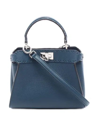 Pre-owned Fendi 2010s Mini Peekaboo Leather Handbag In Blue