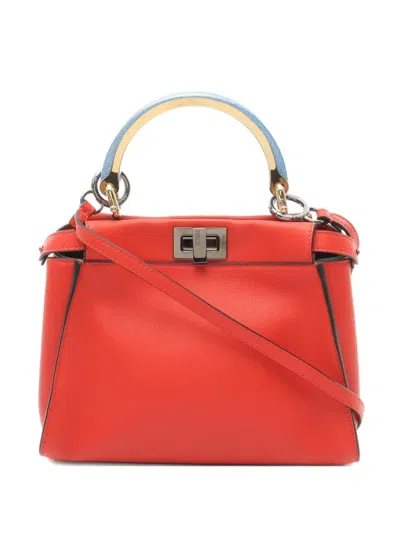 Pre-owned Fendi 2010s Mini Peekaboo Leather Handbag In Red