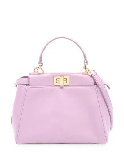 Pre-owned Fendi 2010s Mini Peekaboo Leather Tote Bag In Purple