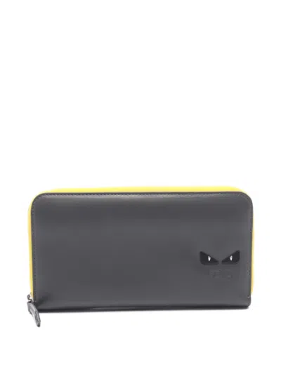 Pre-owned Fendi 2010s Monster Eyes Zip-around Wallet In Gray