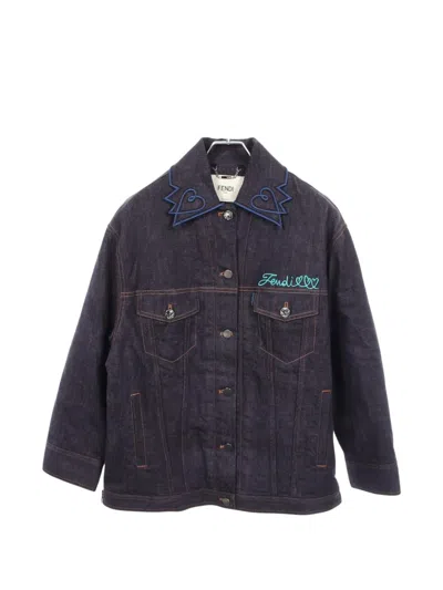 Pre-owned Fendi 2010s Open Your Heart Denim Jacket In Blue