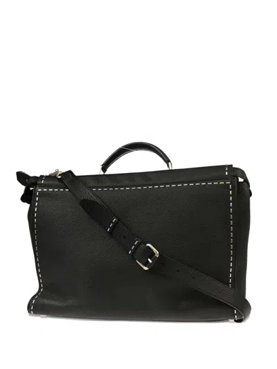 Pre-owned Fendi 2010s Peekaboo Leather Stitching Handbag In Black