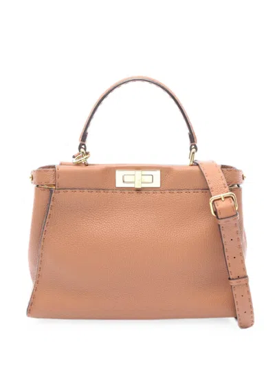 Pre-owned Fendi 2010s Peekaboo Leather Tote Bag In Brown